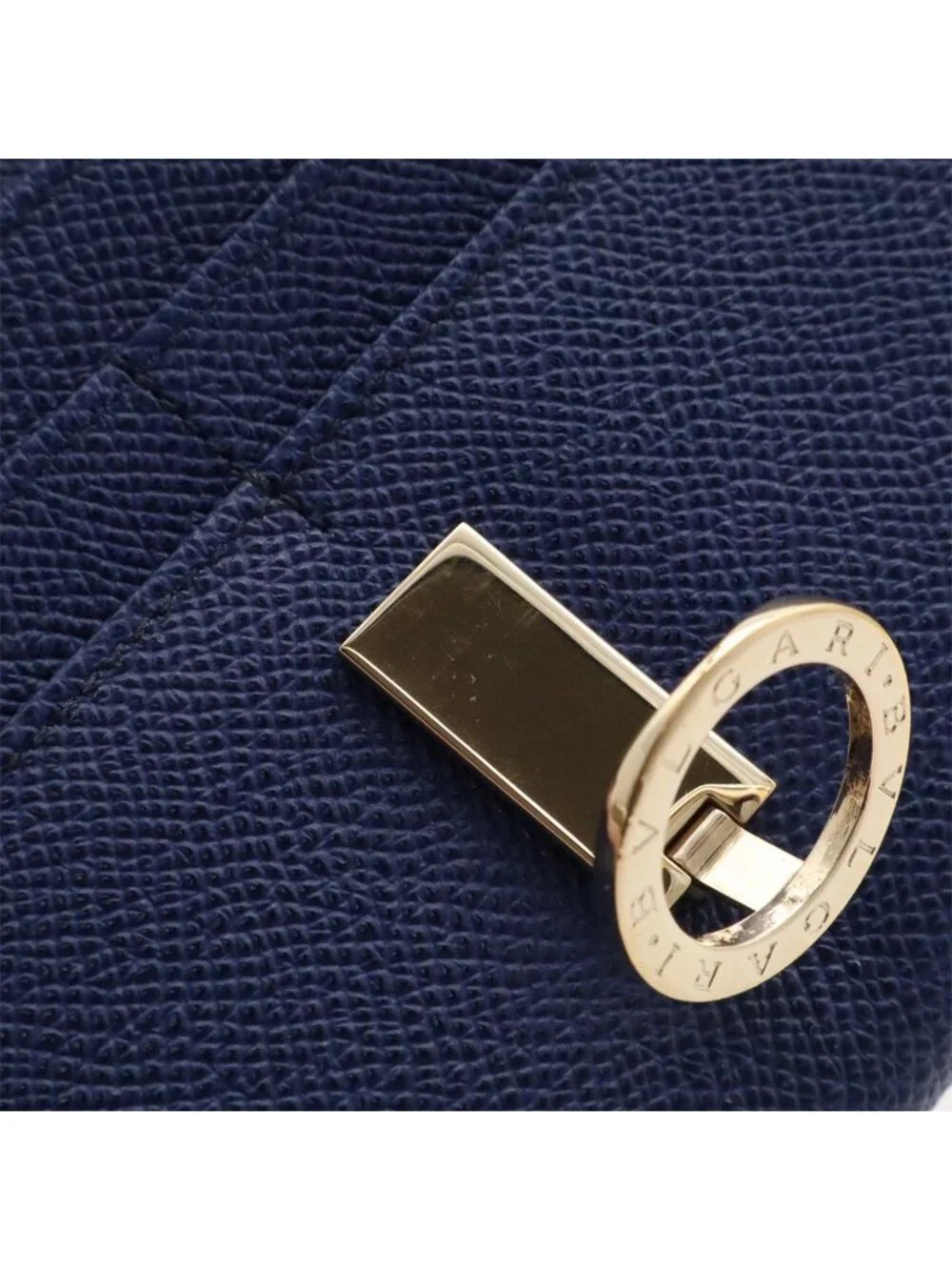 Bvlgari Logo Clip Bifold Wallet Calf Leather Blue Dahlia Gold